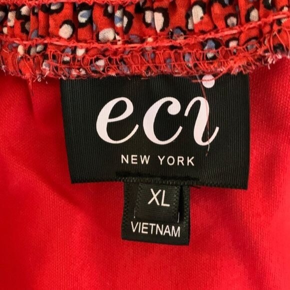 ECI Women’s XL Red Boho Peasant Sheath Dress Long Sleeve Casual Work - Picture 12 of 13